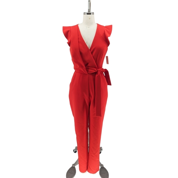 19885 Adelyn Rae Slim Leg Jumpsuit Red size XS preppy Business casual holiday - Picture 1 of 11